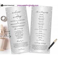 Silver Diamonds Wedding Programs tea length,Silver Wedding Program template,(015w)